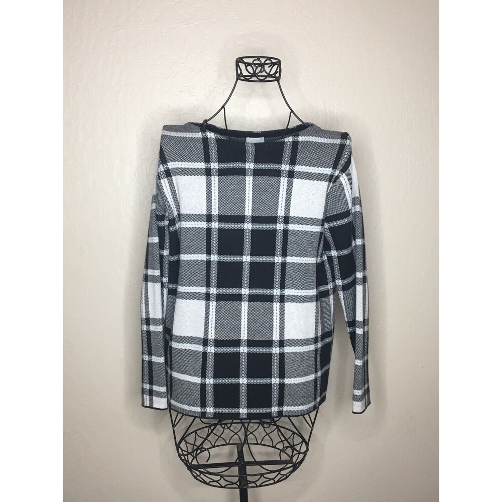 J. JILL Black White Plaid Windowpane Check Soft Knit Pullover Sweater Sz S